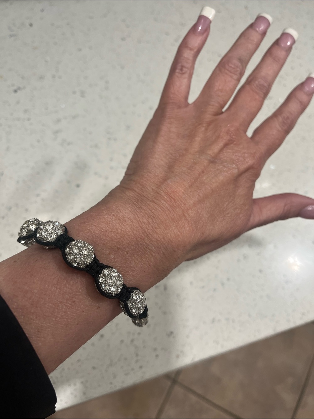Swarovski Black Cord Bracelet with Silver Pavé Crystal Beads